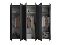 Drehtürenschrank >Kevo< 3 Böden, 3 Stangen, Graphit / Spiegel - 270x225x52 (BxHxT)