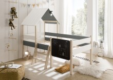 Hausbett >Kiama< mit Rollrost, Weiß, Petrol, Schwarz, Kiefer - 123x165x210 (BxHxT)