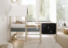 Hausbett >Kiama< mit Rollrost, Weiß, Petrol, Schwarz, Kiefer - 123x165x210 (BxHxT)