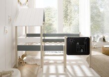 Hausbett >Kiama< mit Rollrost, Weiß, Petrol, Schwarz, Kiefer - 123x165x210 (BxHxT)
