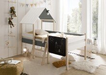 Hausbett >Kiama< mit Rollrost, Weiß, Petrol, Schwarz, Kiefer - 123x165x210 (BxHxT)