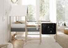 Hausbett >Kiama< mit Rollrost, Weiß, Petrol, Schwarz, Kiefer - 123x165x210 (BxHxT)