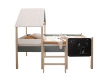 Hausbett >Kiama< mit Rollrost, Weiß, Petrol, Schwarz, Kiefer - 123x165x210 (BxHxT)