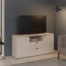 TV-Schrank >GANYMEDE< 2 Türem, 2 Schübe, sandfarbig - 129,8x63,1x41,3cm (BxHxT)