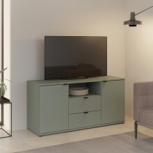 TV-Schrank >GANYMEDE< 2 Türen, 2 Schübe, 1 Fach, salbeifarbig - 129,8x63,1x41,3cm (BxHxT)