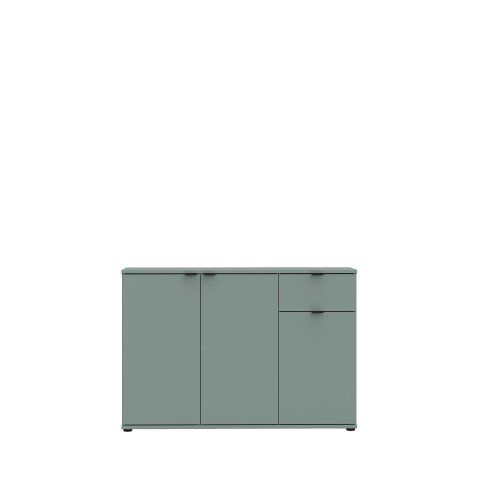 Sideboard >GANYMEDE< 3 Türen, 1 Schublade, in Salbei - 119,8x82,3x34,1cm (BxHxT)