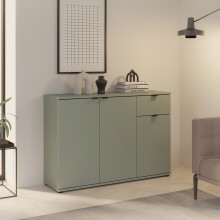 Sideboard >GANYMEDE< 3 Türen, 1 Schublade, in Salbei - 119,8x82,3x34,1cm (BxHxT)