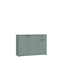 Sideboard >GANYMEDE< 3 Türen, 1 Schublade, in Salbei - 119,8x82,3x34,1cm (BxHxT)
