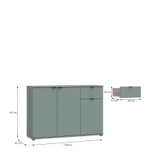 Sideboard >GANYMEDE< 3 Türen, 1 Schublade, in Salbei - 119,8x82,3x34,1cm (BxHxT)