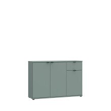 Sideboard >GANYMEDE< 3 Türen, 1 Schublade, in Salbei - 119,8x82,3x34,1cm (BxHxT)