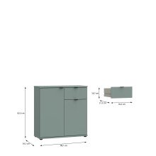 Kommode >GANYMEDE< 2 Türen, 1 Schublade, in Salbei - 80,1x82,3x34,1cm (BxHxT)