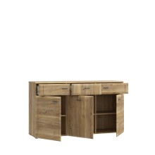 Sideboard >AKINORI< 3 Schübe, 2 Türen, Mauvella Eiche Dekor - 149,8x85,6x41,8cm (BxHxT)
