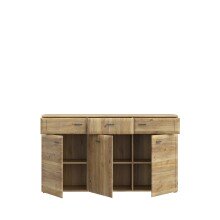 Sideboard >AKINORI< 3 Schübe, 2 Türen, Mauvella Eiche Dekor - 149,8x85,6x41,8cm (BxHxT)