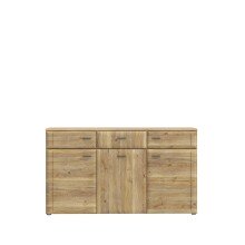 Sideboard >AKINORI< 3 Schübe, 2 Türen, Mauvella Eiche Dekor - 149,8x85,6x41,8cm (BxHxT)