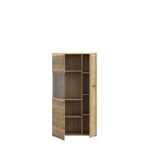 Stauraumvitrine >AKINORI< 2 Türen, in Mauvella Eiche Dekor - 75,1x140x41,8cm (BxHxT)