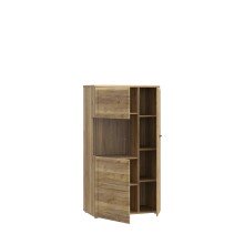 Stauraumvitrine >AKINORI< 2 Türen, in Mauvella Eiche Dekor - 75,1x140x41,8cm (BxHxT)