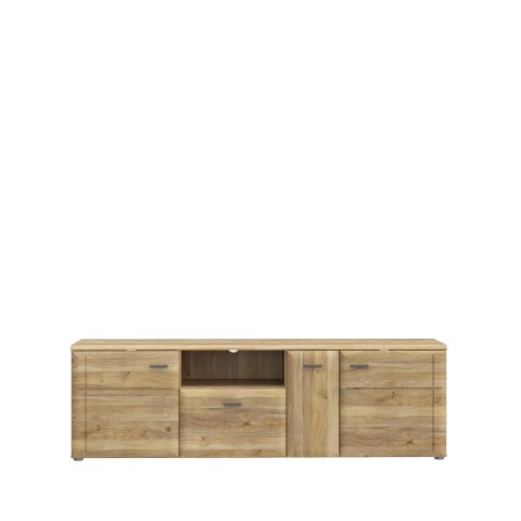 Lowboard >AKINORI< 3 Türen, 1 Schublade, Mauvella Eiche Dekor - 174,5x53,7x41,8cm (BxHxT)