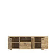 Lowboard >AKINORI< 3 Türen, 1 Schublade, Mauvella Eiche Dekor - 174,5x53,7x41,8cm (BxHxT)