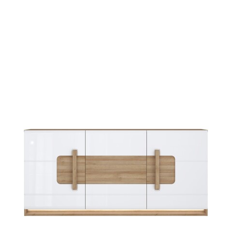 Sideboard >ATTENTION< 3 Türen, 1 Schub, LED, Eiche Dekor / Weiß - 194,6x91,6x41,5cm (BxHxT)