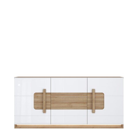 Sideboard >ATTENTION< 3 Türen, 1 Schub, LED, Eiche Dekor / Weiß - 194,6x91,6x41,5cm (BxHxT)