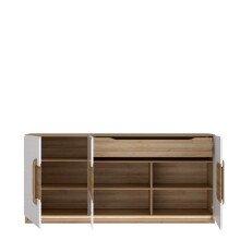Sideboard >ATTENTION< 3 Türen, 1 Schub, LED, Eiche Dekor / Weiß - 194,6x91,6x41,5cm (BxHxT)