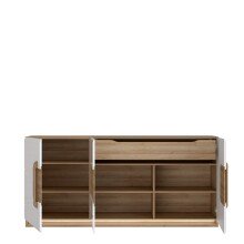Sideboard >ATTENTION< 3 Türen, 1 Schub, LED, Eiche Dekor / Weiß - 194,6x91,6x41,5cm (BxHxT)