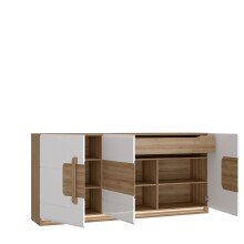 Sideboard >ATTENTION< 3 Türen, 1 Schub, LED, Eiche Dekor / Weiß - 194,6x91,6x41,5cm (BxHxT)