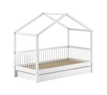 Hausbett >Buche Massiv< in Buche massiv weiß lackiert - 207,5x170x97,5 (BxHxT)