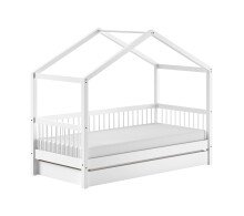 Hausbett >Buche Massiv< in Buche massiv weiß lackiert - 207,5x170x97,5 (BxHxT)