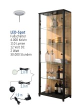 Glasvitrine >OPTIMA< Schwarz/Wildeiche-Dekor, LED Beleuchtung - 57,6x171,8x32cm (BxHxT)