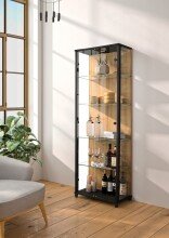 Glasvitrine >OPTIMA< Schwarz/Wildeiche-Dekor, LED...