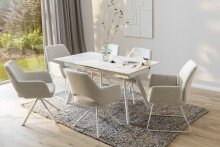 Kulissen-Esstisch >PARENZO< ausziehbar 180cm, weiß marmoriert, Keramik - 140/180x76x90cm (BxHxT)