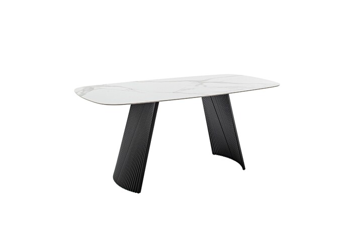 Esstisch >TOBELO< Designergestell, weiß marmoriert, Keramik - 180x76x90cm (BxHxT)