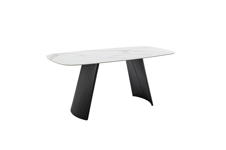 Esstisch >TOBELO< Designergestell, weiß marmoriert, Keramik - 180x76x90cm (BxHxT)