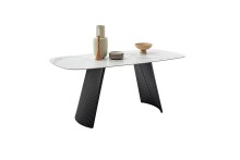 Esstisch >TOBELO< Designergestell, weiß marmoriert, Keramik - 180x76x90cm (BxHxT)