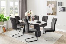 Esstisch >TOBELO< Designergestell, weiß marmoriert, Keramik - 180x76x90cm (BxHxT)