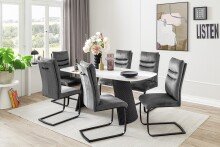 Esstisch >TOBELO< Designergestell, weiß marmoriert, Keramik - 180x76x90cm (BxHxT)