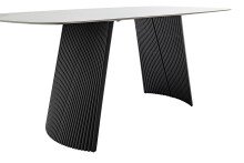 Esstisch >TOBELO< Designergestell, weiß marmoriert, Keramik - 180x76x90cm (BxHxT)