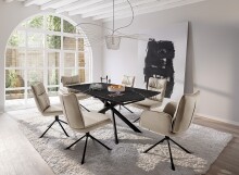 Kulissen-Esstisch >VANINO< ausziehbar 230cm, schwarz marmoriert, Keramik - 180/230x76x90cm BxHxT