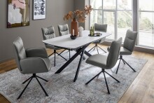 Kulissen-Esstisch >VANINO< ausziehbar 230cm, weiß marmoriert, Keramik - 180/230x76x90cm (BxHxT)