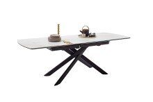 Kulissen-Esstisch >VANINO< ausziehbar 230cm, weiß marmoriert, Keramik - 180/230x76x90cm (BxHxT)