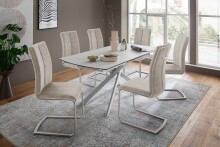 Kulissen-Esstisch >VANINO< ausziehbar 230cm, weiß marmoriert, Keramik - 180/230x76x90cm (BxHxT)