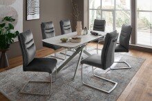 Kulissen-Esstisch >VANINO< ausziehbar 230cm, weiß marmoriert, Keramik - 180/230x76x90cm (BxHxT)
