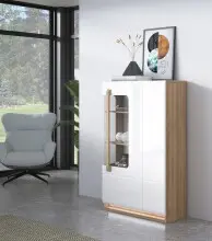 Stauraumvitrine >ATTENTION< mit LED, Eiche Dekor /...