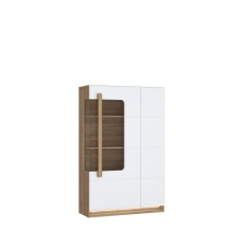 Stauraumvitrine >ATTENTION< mit LED, Eiche Dekor / Weiß gloss - 89,9x139,6x34,3 (BxHxT)