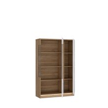 Stauraumvitrine >ATTENTION< mit LED, Eiche Dekor / Weiß gloss - 89,9x139,6x34,3 (BxHxT)