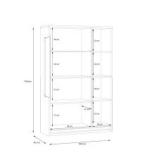 Stauraumvitrine >ATTENTION< mit LED, Eiche Dekor / Weiß gloss - 89,9x139,6x34,3 (BxHxT)