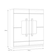 Stauraumvitrine >ATTENTION< 2 Türen, 2 Schübe, Eiche Dekor / Weiß Gloss - 119,9x139,6x41,5cm BxHxT