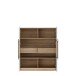 Stauraumvitrine >ATTENTION< 2 Türen, 2 Schübe, Eiche Dekor / Weiß Gloss - 119,9x139,6x41,5cm BxHxT