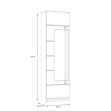 Vitrine >ATTENTION< 5 Böden, Riviera Eiche Dekor / Weiß Gloss - 60,2x210x34,3cm (BxHxT)